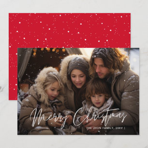 Snowy Elegance Photo Merry Christmas Red  Holiday Card