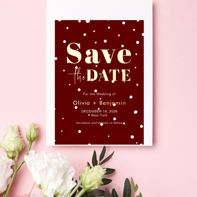 Snowy Elegant Christmas Red Wedding Save The Date Foil Invitation (Snowy Elegant Christmas Red Wedding Save The Date Foil Invitation)