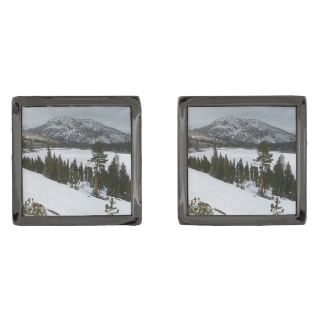 Snowy Ellery Lake California Winter Landscape Cufflinks (Front)