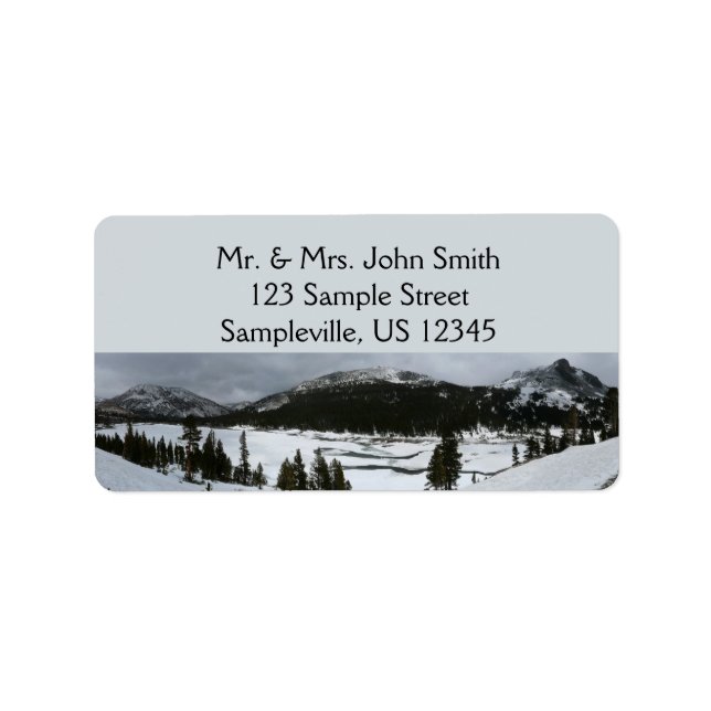 Snowy Ellery Lake California Winter Landscape Label (Front)