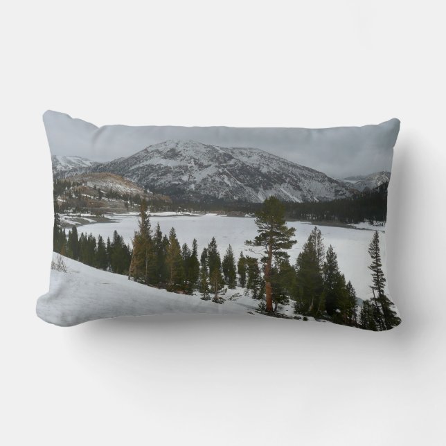 Snowy Ellery Lake California Winter Landscape Lumbar Pillow (Front)