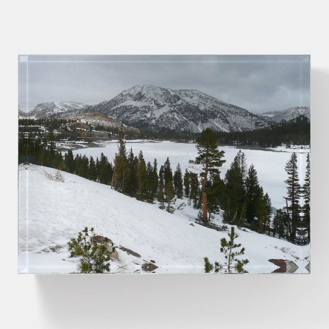 Snowy Ellery Lake California Winter Landscape Paperweight (Front)