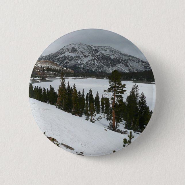 Snowy Ellery Lake California Winter Landscape Pinback Button (Front)