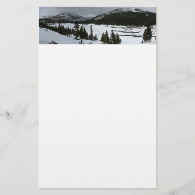 Snowy Ellery Lake California Winter Landscape Stationery (Front)