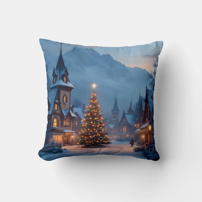 Snowy Eve In The Square -  Throw Pillow (Front)