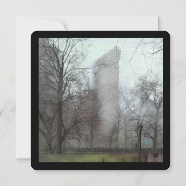 Snowy Evening NYC Flat Iron Cityscape Christmas Holiday Card (Front)