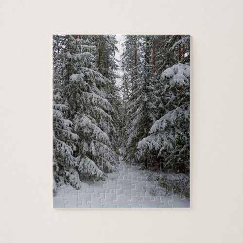 Snowy Evergreen Forest Custom Jigsaw Puzzle