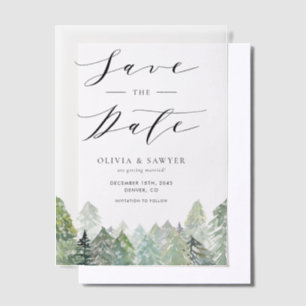 Snowy Evergreen Forest Winter Save the Date Vellum Invitations