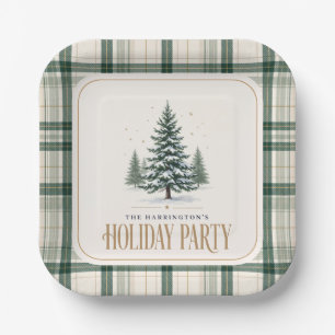 Snowy Evergreen Holiday Party Paper Plates