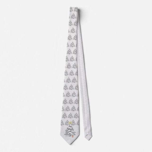 Snowy Evergreen Holiday Tie (Front)
