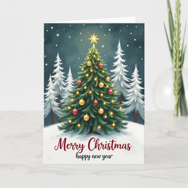 Snowy Evergreen Tree Card (Front)