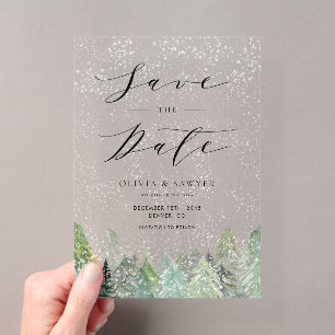 Snowy Evergreen Woodland Winter Save the Date