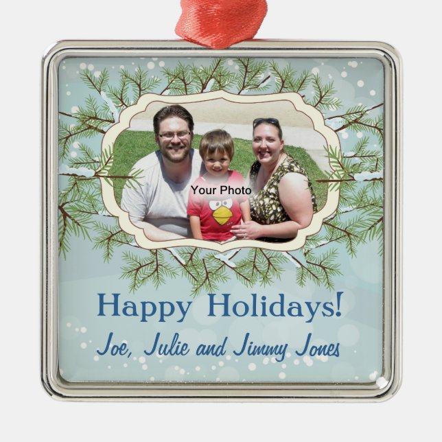 Snowy Evergreens Photo Frame Christmas Ornament (Front)