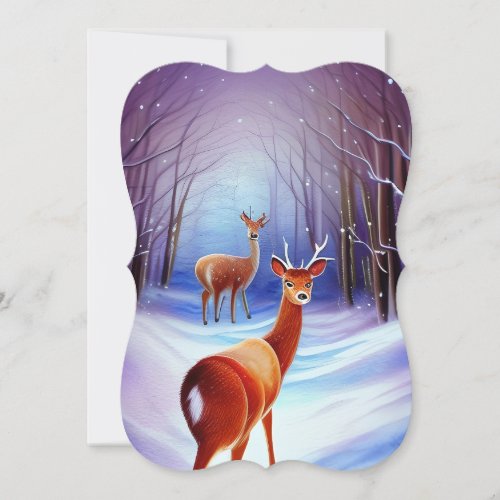 Snowy Fairytale Landscape with Chasing Deer Note Card