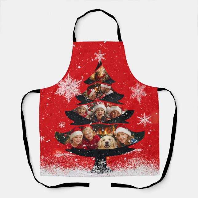 Snowy Family Photo Christmas Tree Apron (Front)