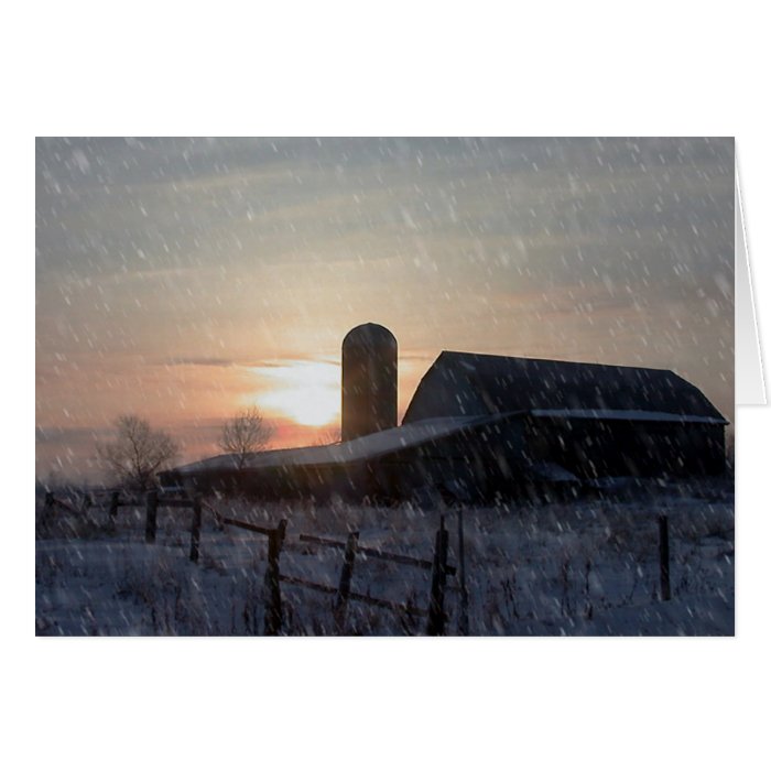 snowy farm greeting cards