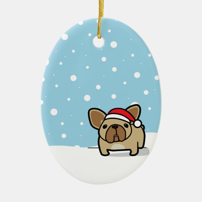 Snowy Fawn Frenchie Ceramic Ornament (Front)