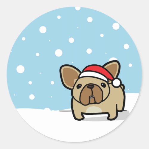 Snowy Fawn Frenchie Classic Round Sticker