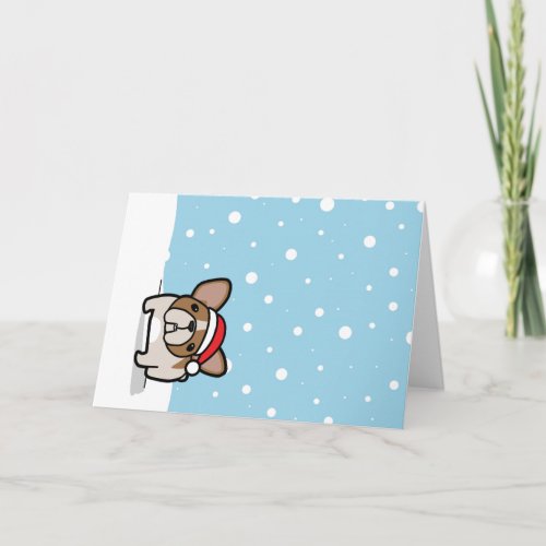 Snowy Fawn Pied Frenchie Holiday Card