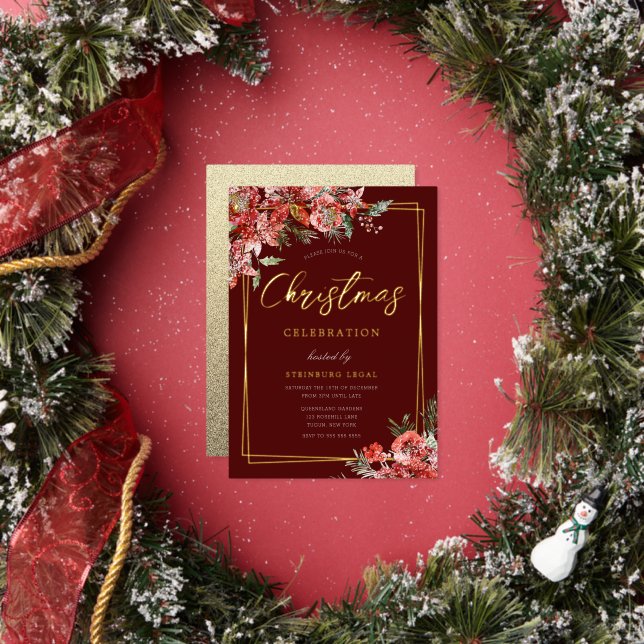 Snowy Festive Corporate Christmas Party Gold Foil Invitation (Insitu)