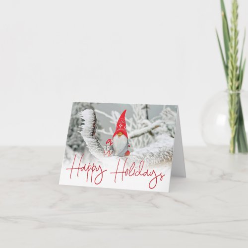 Snowy Festive Cute Gnome Happy Holidays Card