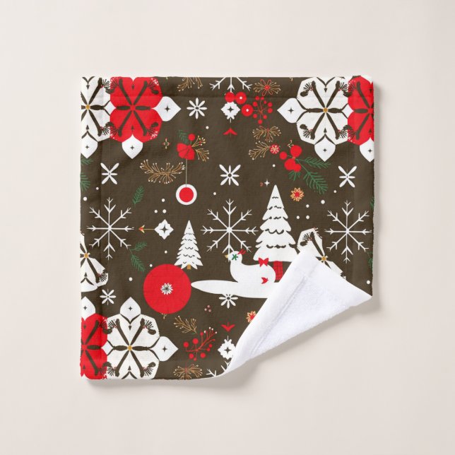 Snowy Festivities Pattern Bath Towel Set (Wash Cloth)