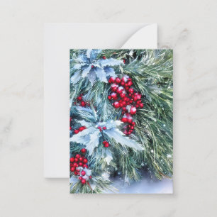 Snowy fir and holly budget mini Christmas Note Card