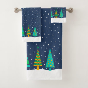 Snowy Fir Trees Bath Towel Set