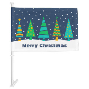 Snowy Fir Trees Car Flag