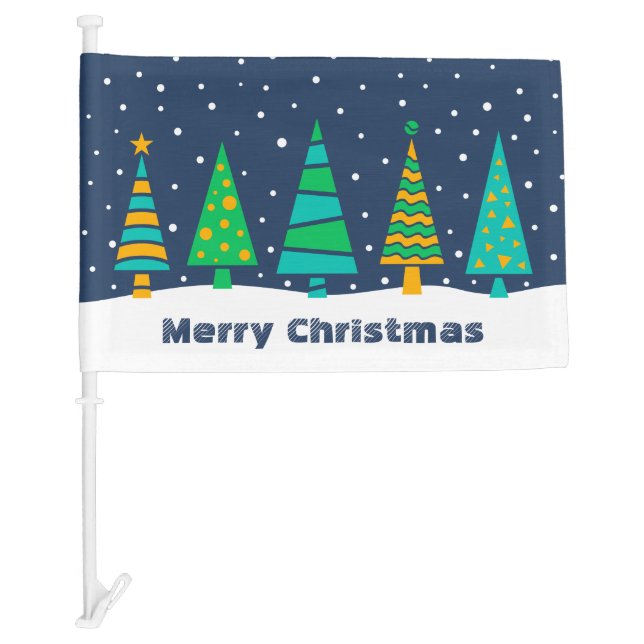 Snowy Fir Trees Car Flag (Front)