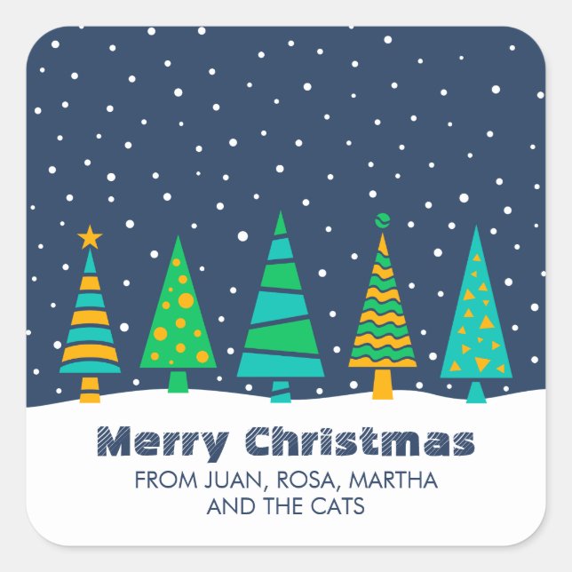 Snowy Fir Trees Christmas Stickers (Front)
