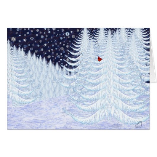 Snowy Firs with Red Bird (Front Horizontal)