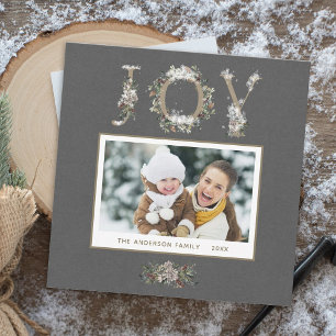 Snowy Floral Joy Holiday Photo Square Card