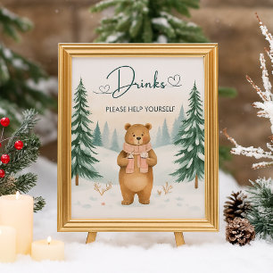 Snowy Forest Bear Christmas First Birthday Drinks  Foam Board