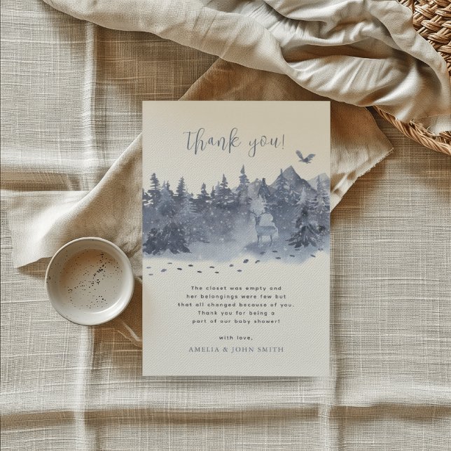 Snowy Forest Blue Gray Baby It's Cold Outside Thank You Card (Creator Uploaded)