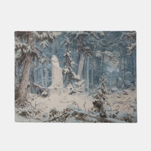 Snowy Forest by Andreas Achenbach Doormat