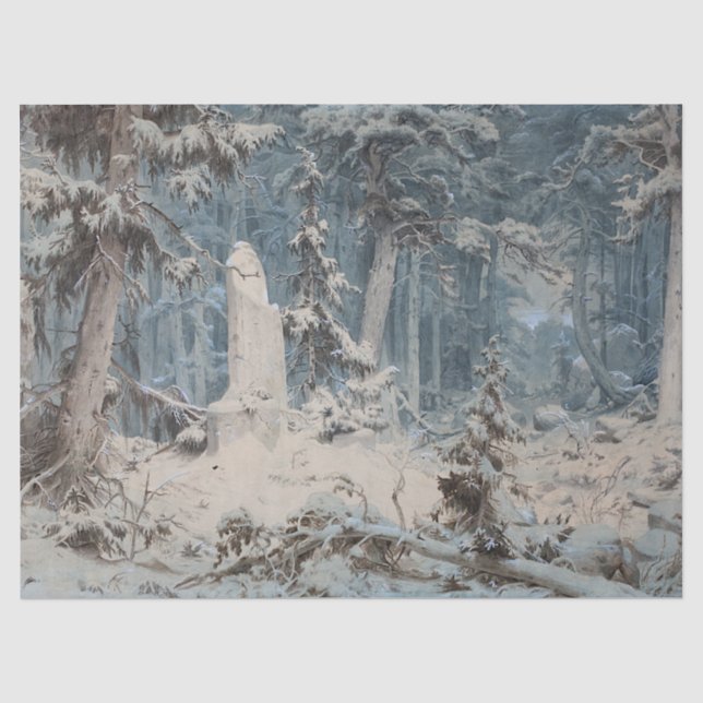 Snowy Forest (by Andreas Achenbach) Tissue Paper (Front)