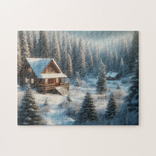Snowy Forest Cabin Winter Landscape Jigsaw Puzzle (Horizontal)