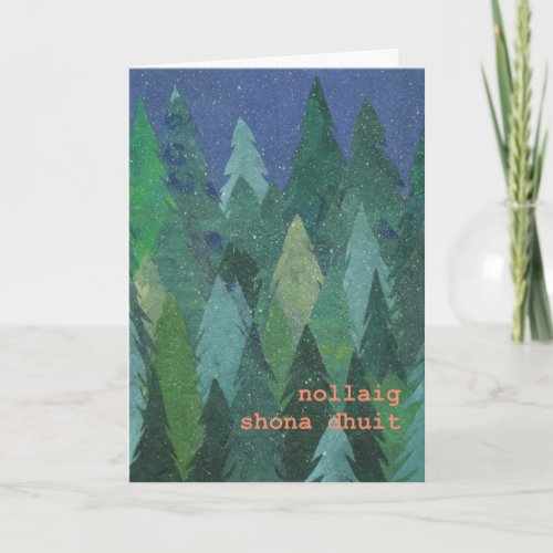 Snowy Forest Christmas Card Irish Gaelic Holiday Card