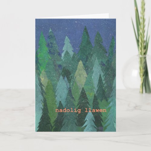 Snowy Forest Christmas Card Welsh Greeting Holiday Card