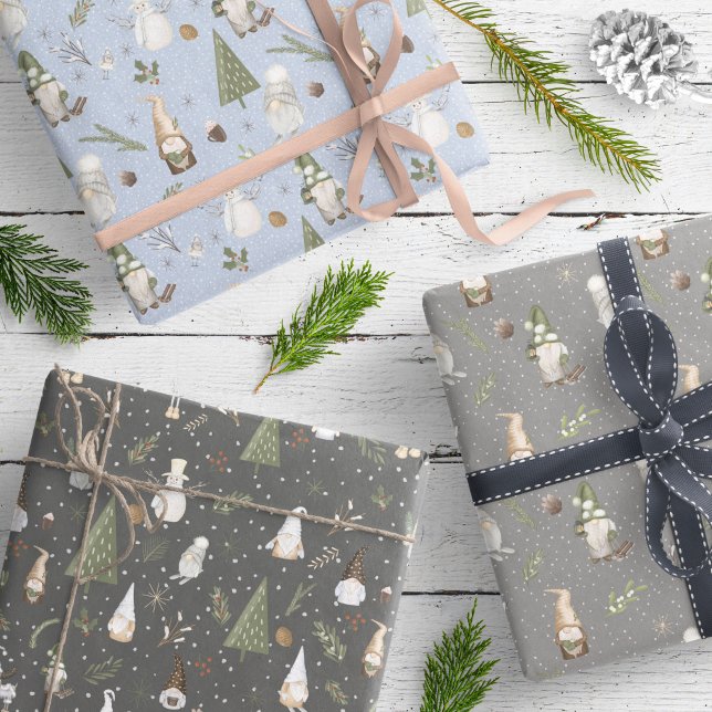 Snowy Forest Christmas Gnomes Pattern Wrapping Paper Sheets (Creator Uploaded)