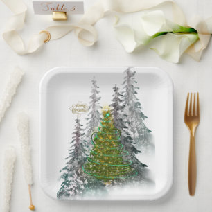 Snowy Forest Christmas Tree paper plates