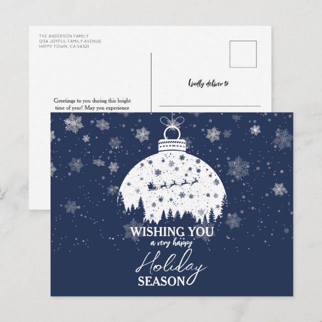 Snowy Forest Christmas White Ornament Santa Sleigh Holiday Postcard (Front/Back)