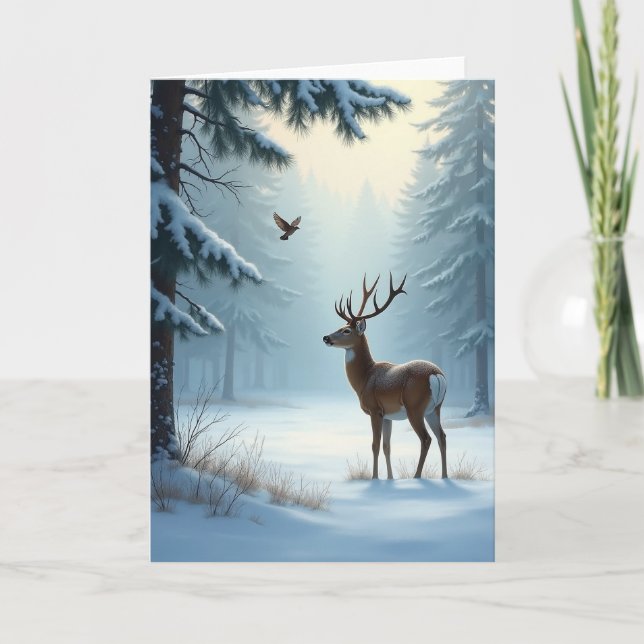 Snowy Forest Deer Card (Front)