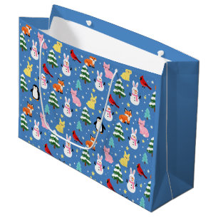 Snowy Forest Friends Cute Winter Animal Pattern Large Gift Bag