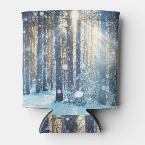 Snowy Forest Frosty Winter Scene Can Cooler