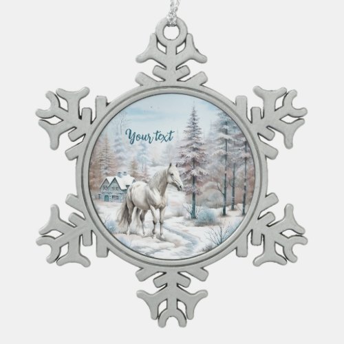 Snowy forest Horse winter scene Christmas Snowflake Pewter Christmas Ornament