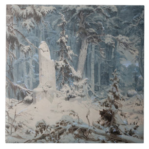 Snowy Forest in Winter (by Andreas Achenbach) Ceramic Tile