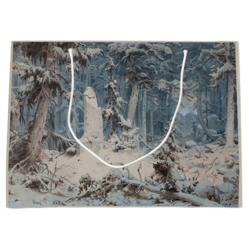 Snowy Forest in Winter by Andreas Achenbach Large Gift Bag