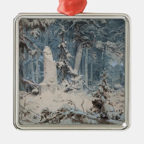 Snowy Forest in Winter by Andreas Achenbach Metal Ornament
